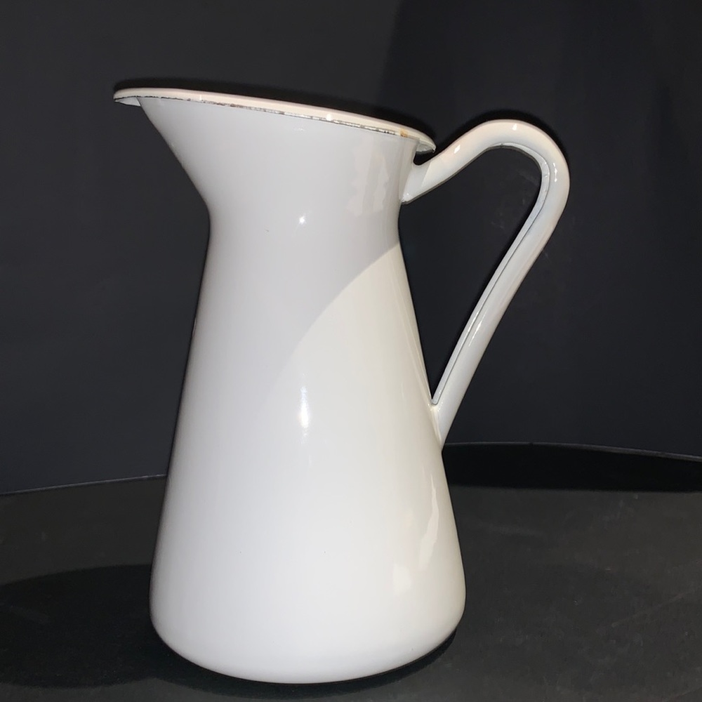 White Enamelware Country French Farmhouse Chabby Chic Tall Pitcher  IKEA 6.5"